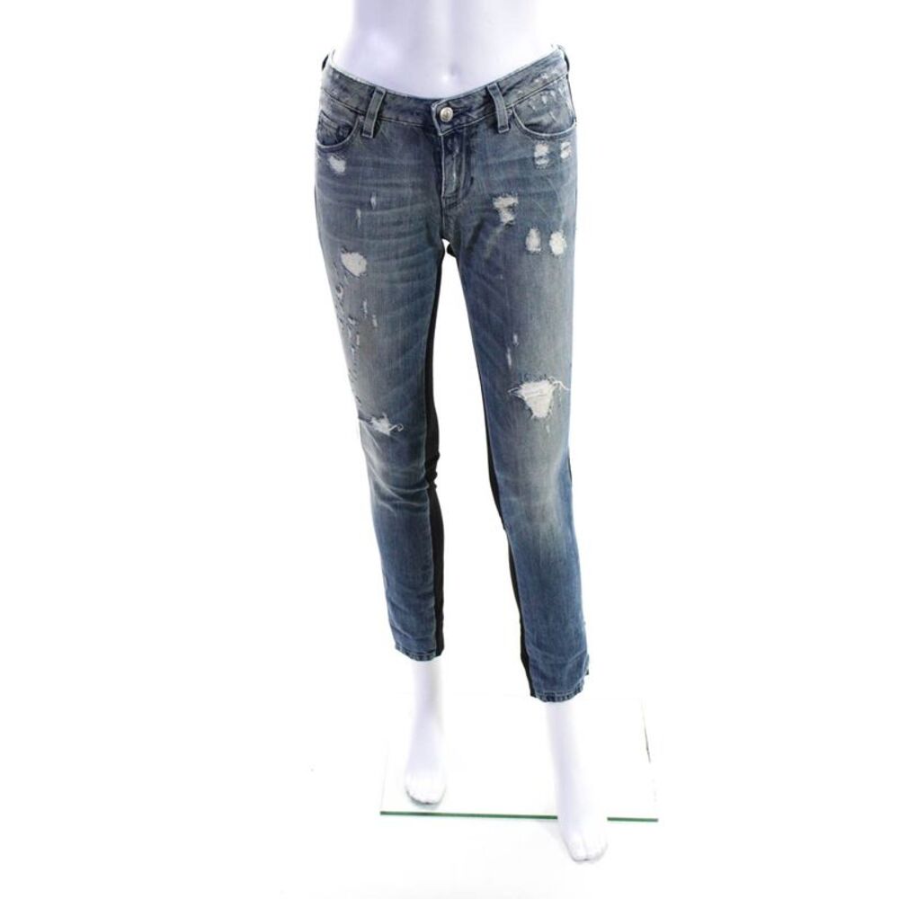 IRO Jeans Womens Low Rise Distressed Skinny Jeans Black Medium Wash Size 24